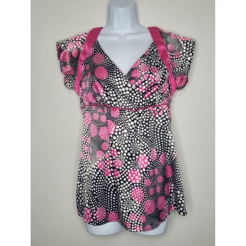 Y2k New York Collection pink black abstract satin feel quirky babydoll top small
